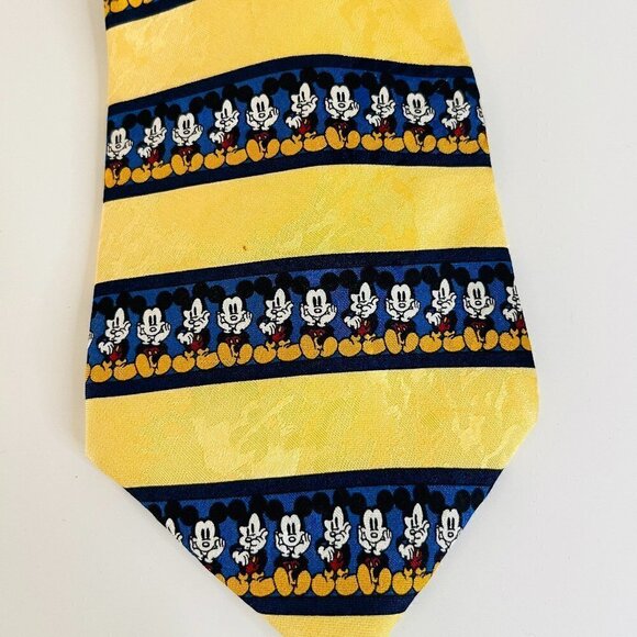 Vintage Disney Store Mickey Mouse Men's Neck Tie Yellow and Navy Blue - Picture 2 of 4